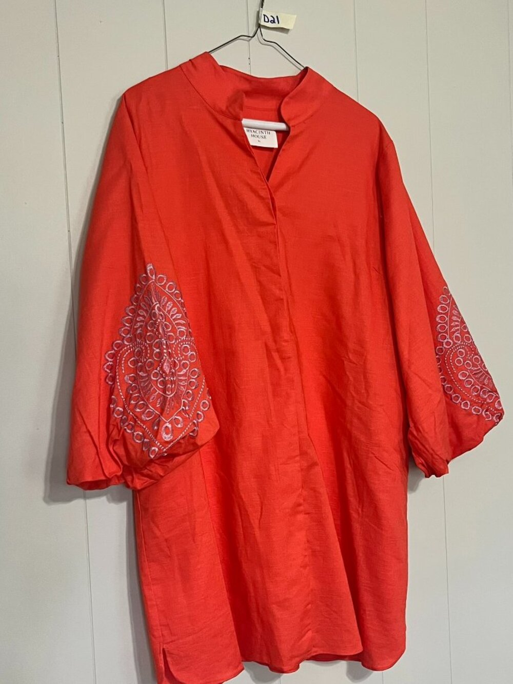 NWT Hyacinth House Coral Embroidered Sleeve Dress Size XL Cotton Linen